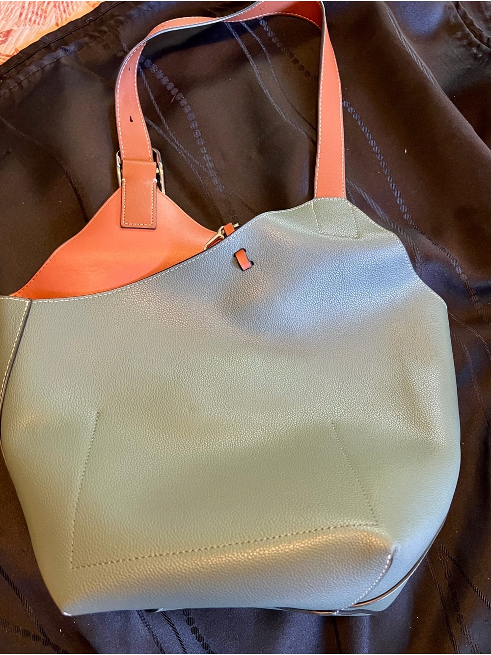 Two-Tone Blue/Green/Teal & Dark Tan Leather Shoulder Bag - Stylish Women's Tote